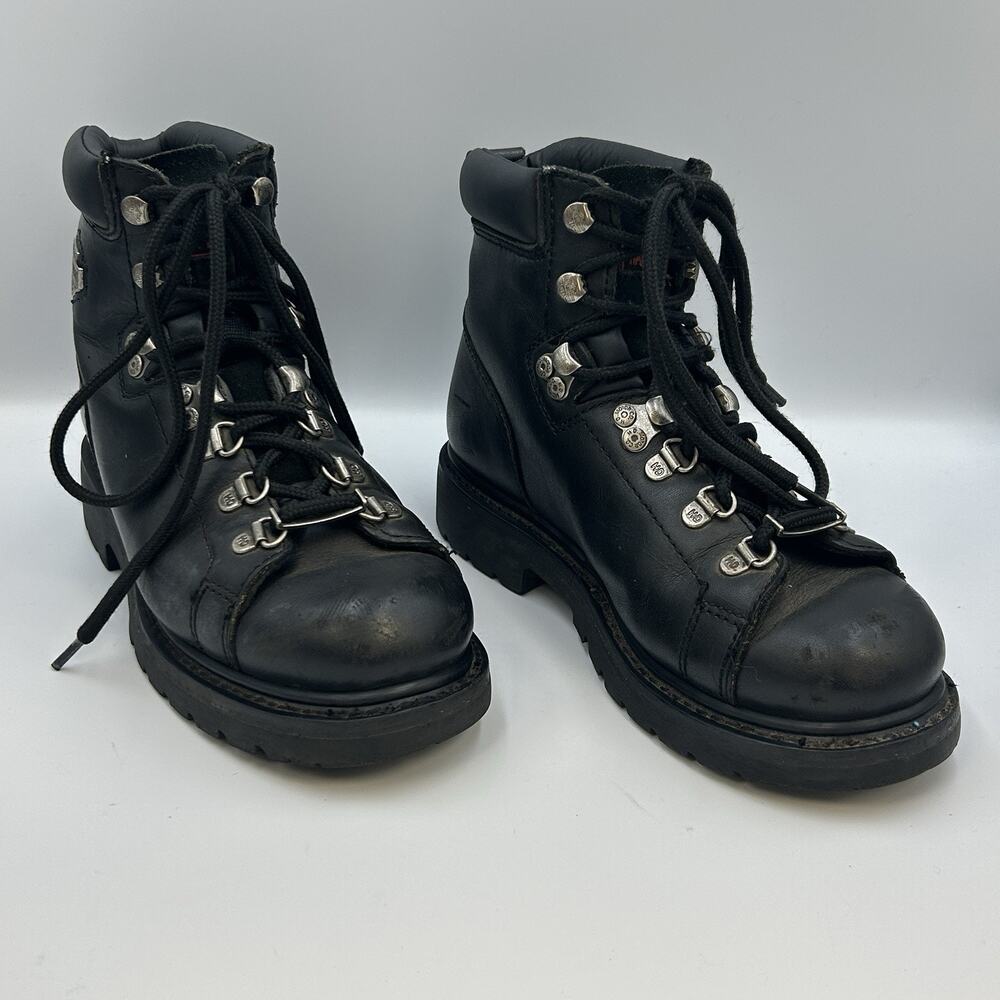 Harley Davidson Boots Women's Size 6.5 Combat 81610 Black Leather Lace-Up Riding